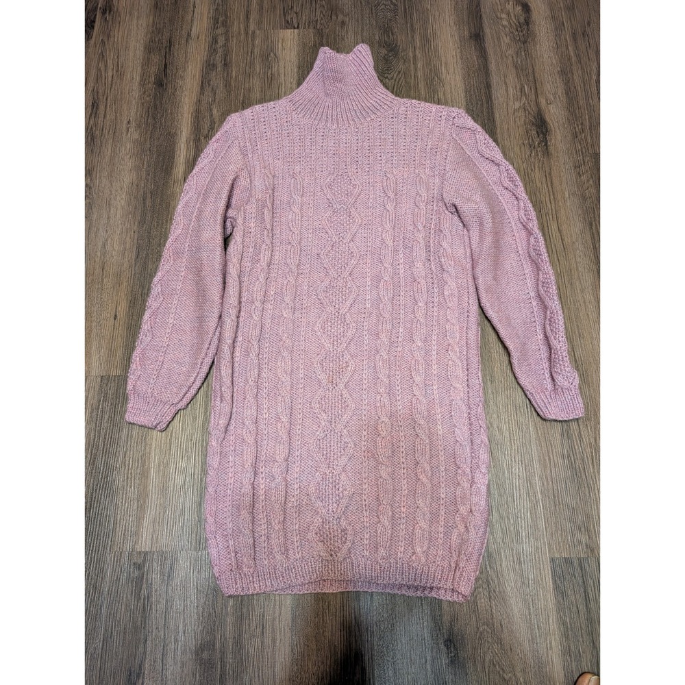 Jane Newman Cable Knit Sweater Dress Turtleneck Pink‎ Knitwear (READ)